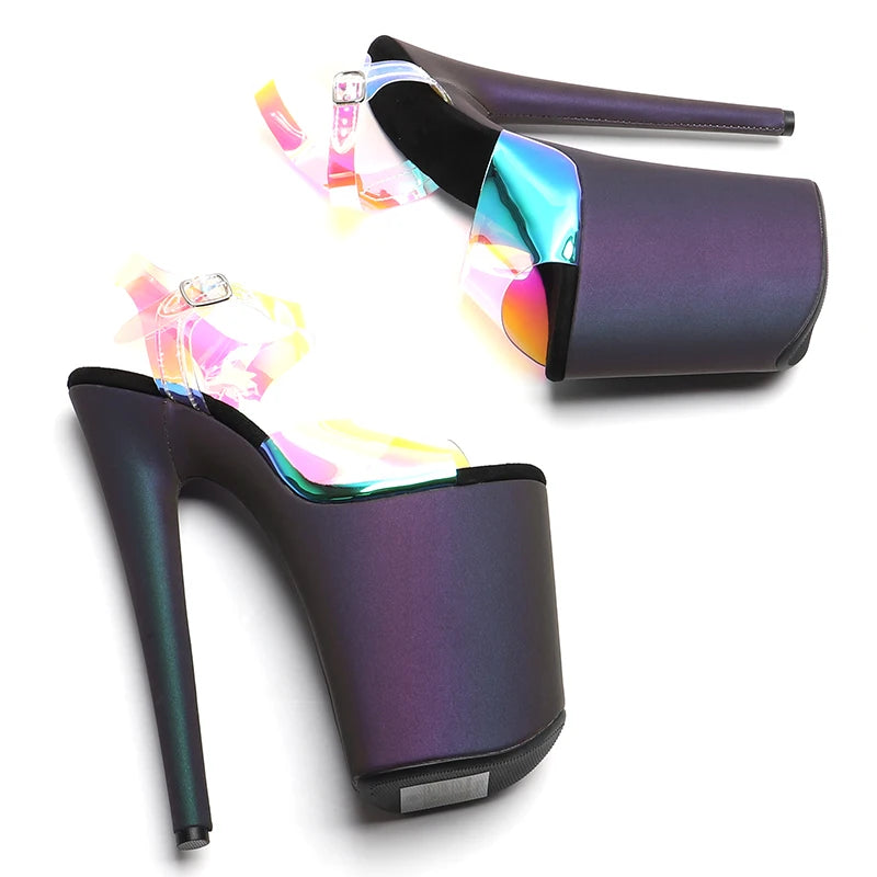 Leecabe 23CM/9inches  TPU Upper Night light Holographic Reflective Platform Sandals party stripper heel Pole Dance shoes