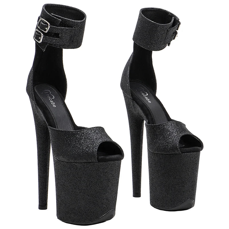 Leecabe 20cm/8inches glitter material platform high heel   sandals disco party  pole dance shoes