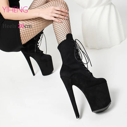 Sexy 8"Heels 4"Platform Faux Suede Pole Dance Shoes Extreme High Heels Lace-Up Stripper Ankle Boots Fast Shipping