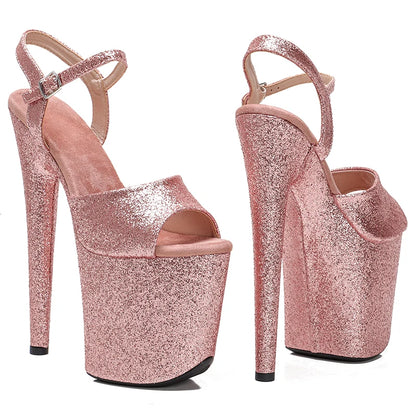 Leecabe 20cm/ 8inches  glittering  PU upper  fashion sexy  platform high heel   sandals  pole dance shoes