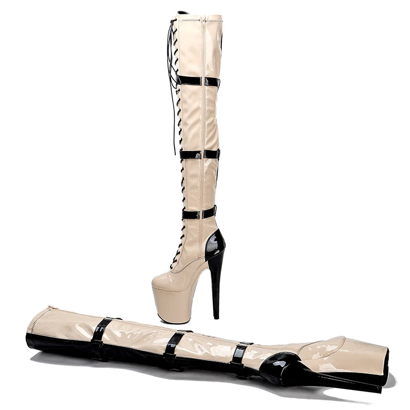 Leecabe Patent UPPER 20CM/8Inch Chaussures à talons hauts pour femmes, chaussures de soirée disco, bottes de pole dance