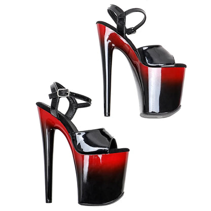 Leecabe  Black with RED Color style high heel sandals 20cm sexy model shoes pole dance shoes