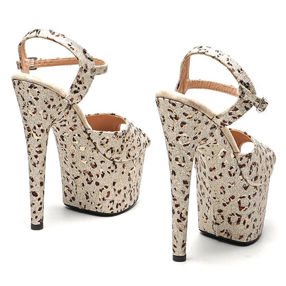 Leecabe 17CM/7Inch Glitter Leopard print upper party sandales chaussures à talons hauts chaussures de pole dance