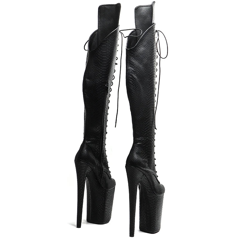 Leecabe 23CM/9 zoll Schlange PU geschlossene zehe mode dame High Heel plateau Pole Dance stiefel