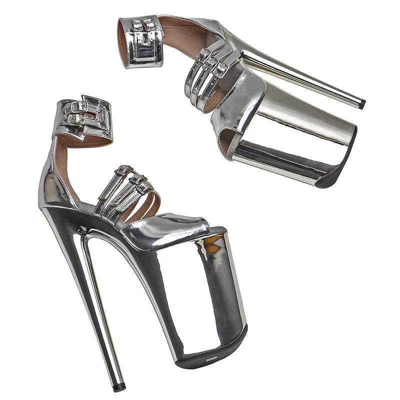 Leecabe 23CM / 9inches  Shiny PU Upper   Open toe  fashion  Platform High Heels Sandals stripper heel Pole Dance shoes