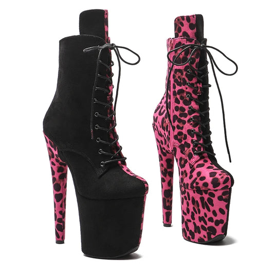 Leecabe 20CM/8Inch Suede avec Leopard Upper Two Color Mix Color Platform Disco Party High Heels Shoes Pole Dance boot