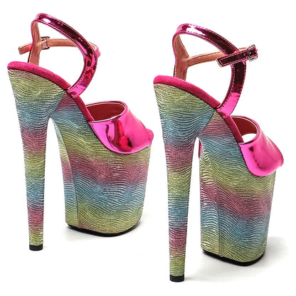 Leecabe  8Inch/20cm   Shiny PU   upper colorful Platform  High Heels party Sandals  Pole Dance Shoes