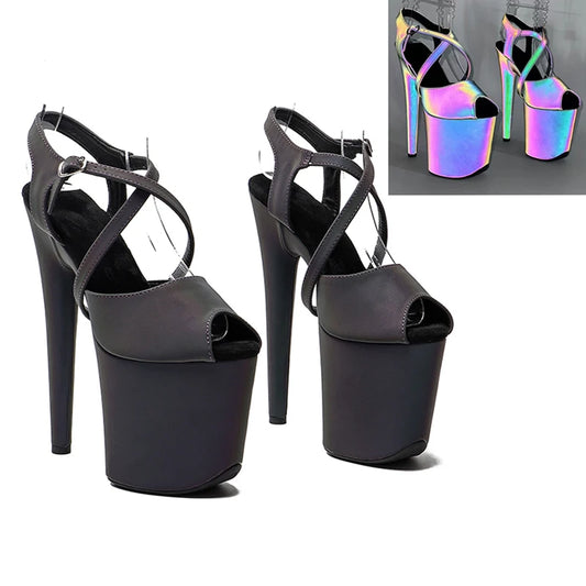 Leecabe 8 Zoll/20 cm Nachtlicht Holografische reflektierende Plateau-Sandalen Party High Heels Schuhe Pole Dance Schuhe