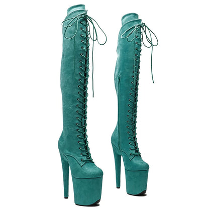 Leecabe 20CM/8 pouces Tige en daim Sexy exotique jeune tendance bottes de mode talon haut plate-forme Pole Dance boot