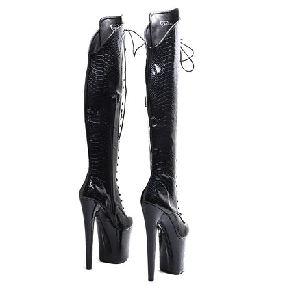 Leecabe 20CM/8 pouces Snake PU Pole Dance chaussures à talons hauts plateforme bottes bout fermé Pole Dance bottes