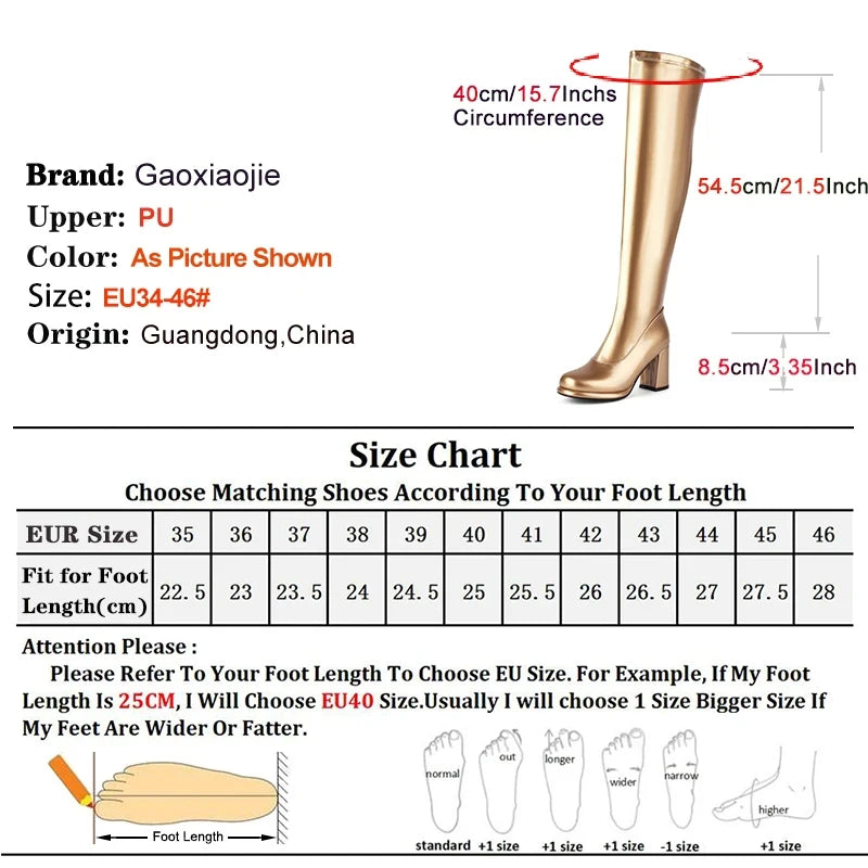 8.5CM Chunk Heels Women Over The Knee Boots Side Zip White Leather Autumn Winter Long Shoes Thigh High Boots Plus Size 44 45 46