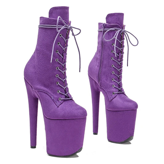 Leecabe  20CM/8inches Purple Suede Pole dance bootie High Heel platform Boots closed toe Pole Dance bootie