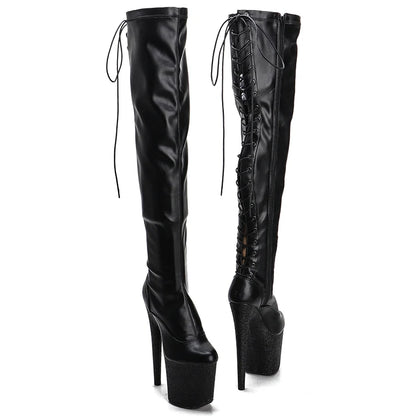 Leecabe 20CM/8inches Matte PU Pole Dance Plateaustiefel