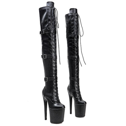 Leecabe 20CM/8Inch PU obere Plattform Disco Party High Heels Schuhe Pole Dance Boot