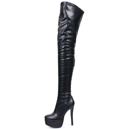 CACA 16 cm hohe Overknee-Stiefel für Herren, Drag Queen Botas, sexy Plateaus, spitze Zehenpartie, seitlicher Reißverschluss, Cosplay-Tanzschuhe, Sonderfarben