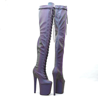 Leecabe 20CM/8Inch Veilleuse Plateforme Réfléchissante Holographique Chaussures à Talons Hauts Pole Dancing Boot