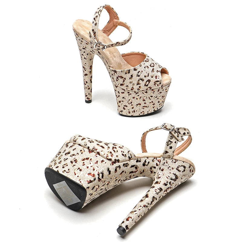 Leecabe 17CM/7Inch Glitter Leopard print upper party sandales chaussures à talons hauts chaussures de pole dance