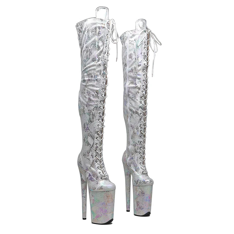 Leecabe 23CM/9 pouces Snake Upper mode dame petit talon haut plate-forme Pole Dance bottes