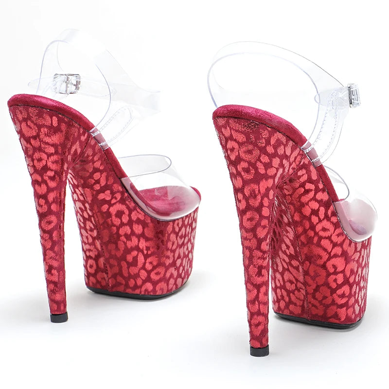 Leecabe 17CM/7inch  PVC upper high heel red Leopard suede platform sexy lady pole dancing sandals ladies shoes