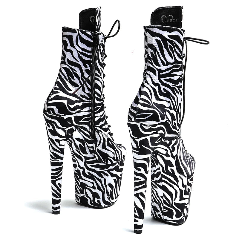 Leecabe 20CM/8inches Zebra pattern PU   Upper fashion   High Heel platform Boots Pole Dance boots