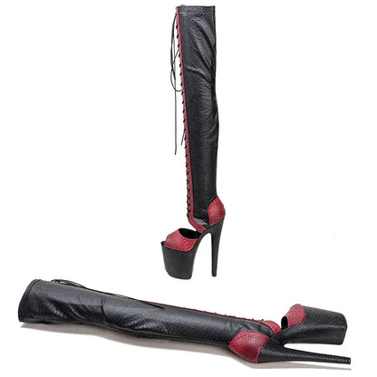 Leecabe 20CM/8Inch Schlange PU OBERTEIL schwarz mit rot farbe Plattform disco party High Heels Schuhe Pole Dance boot