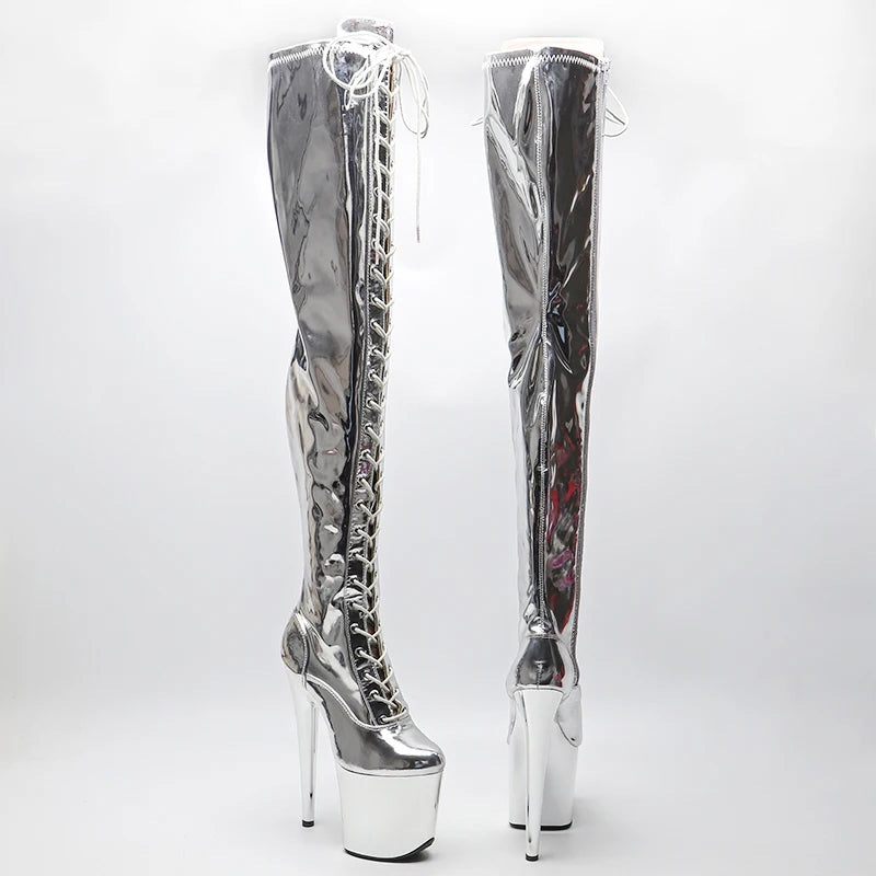 Leecabe 20CM/8 pouces brillant PU tige exy exotique jeune tendance mode bottes talon haut plate-forme électroplaquée Pole Dance boot