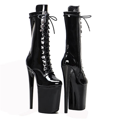 Leecabe Lackleder Sexy Stiefel 23CM/9inches High Heels Plateau Pole Dance Schuhe