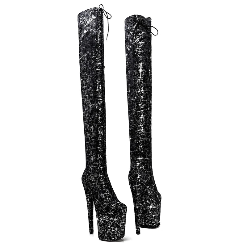 Leecabe 20CM/8 pouces bottes à talons hauts à plateforme bout fermé au-dessus du genou bottes de pole dance