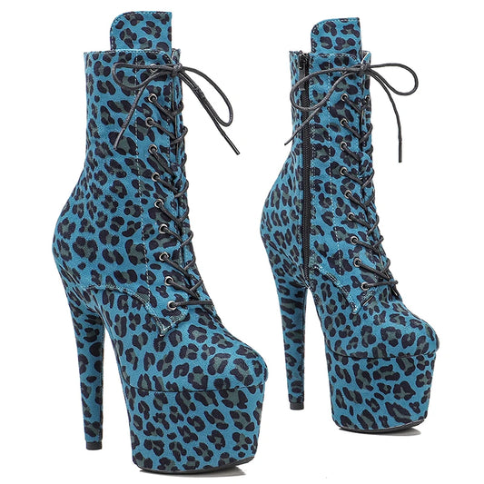 Leecabe 17CM/7Inch Leopard Upper Platform Party Chaussures à talons hauts Bottes de pole dance