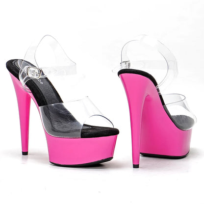 Leecabe Sexy 6 Inch High Heels 15CM Stripper Shoes with pink color platform for pole dancing or model show