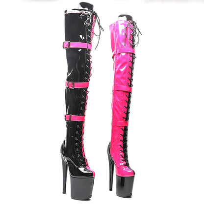 Leecabe 20CM/8 pouces PU verni bicolore chaussures de pole dance talons hauts botte de pole dance