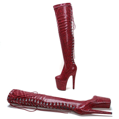 Leecabe  20CM/8inches snake Upper Back Lace  Pole dancing shoes High Heel platform Pole Dance boot