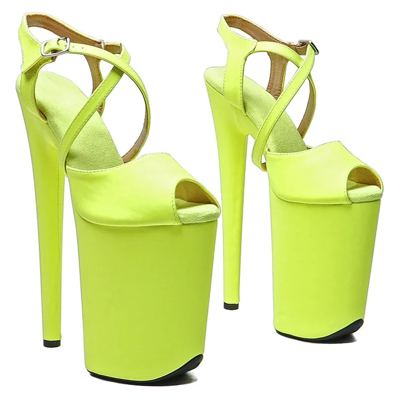 Leecabe 23CM / 9inches   Matte PU  Upper   open toe  fashion  Platform High Heels Sandals stripper heel Pole Dance shoes