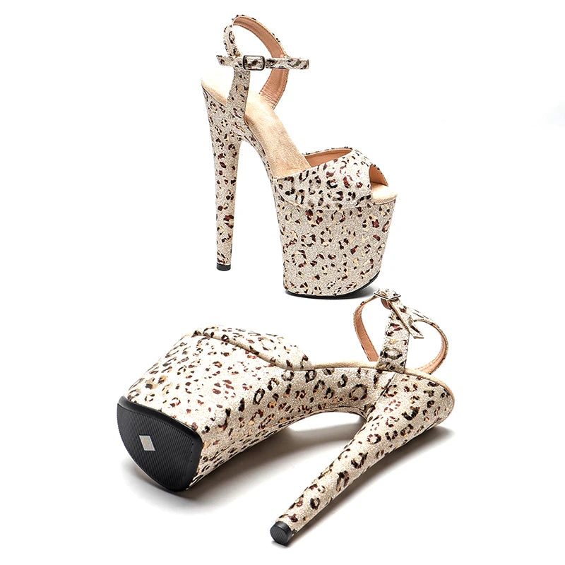 Leecabe 20cm/ 8inches Leopard  upper  exotic sexy fashion party    platform high heel   pole dance sandals shoes