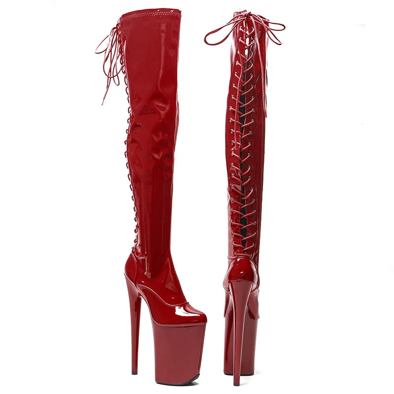 Leecabe 23CM/9 pouces matériau verni PU mode dame talon haut plate-forme bottes de pole dance