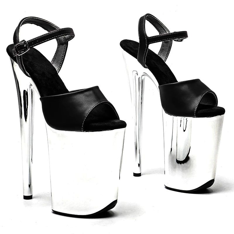 Leecabe 23CM/9inches Matte  PU upper  fashion trend exotic electroplate  Platform High Heels Sandals Pole Dance shoes