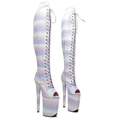 Leecabe 23CM/9 zoll PU obermaterial mode dame offene spitze High Heel plattform Pole Dance stiefel