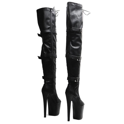 Leecabe 20CM/8 pouces Matte Snake PU Tendance mode Bout ouvert Talon haut Plateforme talon stripper Pole Dance bottes