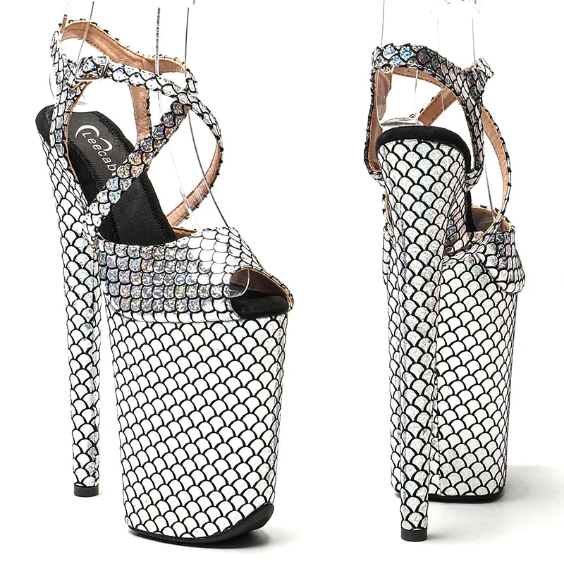 Leecabe 23CM/9inches Silver color PU upper fashion trend exotic Platform Sexy  High Heels Sandals Pole Dance shoes