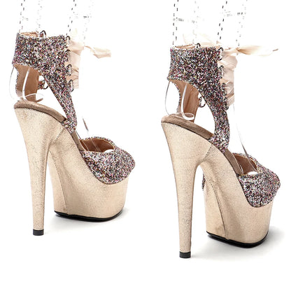 Leecabe 15CM/6Inch Glitter Upper Platform Party High Heels Shoes Sandales Pole Dance Chaussures