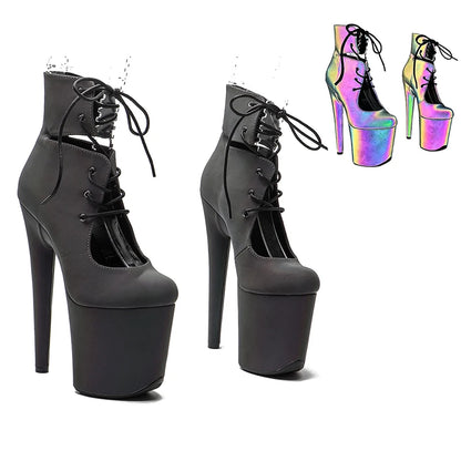 Leecabe 20CM/8inches PU upper Reflective material  Pole dancing shoes High Heel platform Pole Dance boots