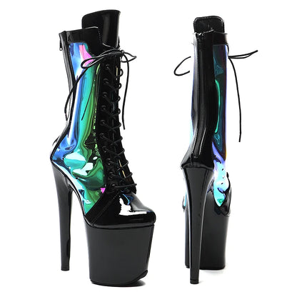 Leecabe 20CM/8Inch Lack mit TPU Plateau Disco Party High Heels Schuhe Pole Dance Stiefel