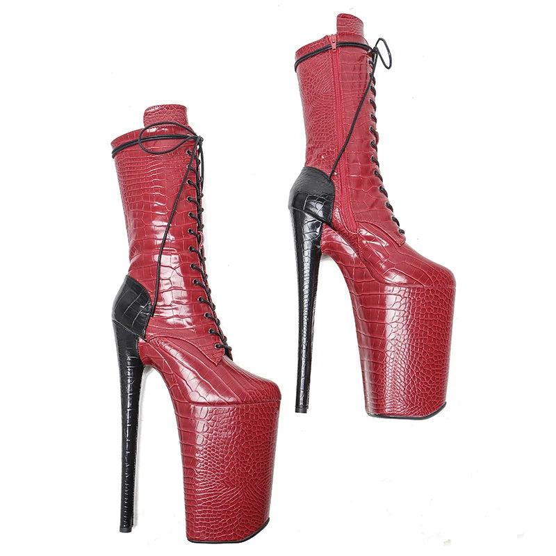 Leecabe 26CM/10 pouces PU Tige Rouge couleur avec couleur noire sexy exotique Talon Haut plate-forme chaussures de fête Pole Dance boot