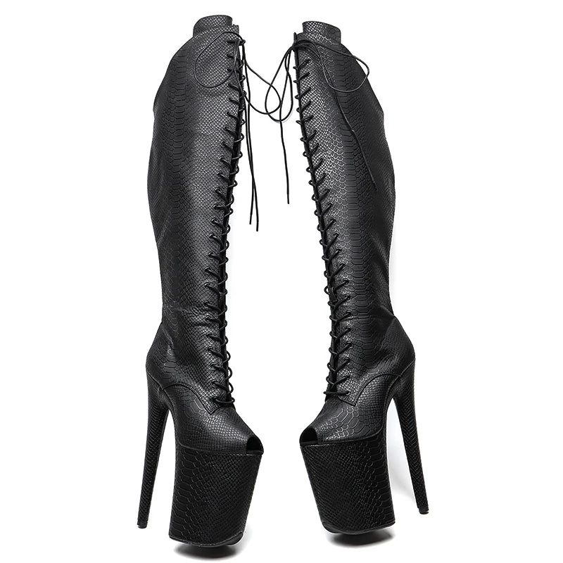 Leecabe 23CM/9 pouces Tige serpent Bottes sexy Tendance mode Petit bout ouvert Talons hauts Plateforme Pole Dance chaussures