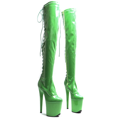 Leecabe 20CM/8 pouces chaussures de pole dance en PU verni bottes à talons hauts et à bout fermé bottes de pole dance