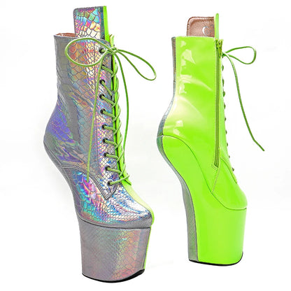 Leecabe PU Upper Silver avec des bottines à plateforme de couleur verte Chaussures de pole dance exotiques sexy sans talons