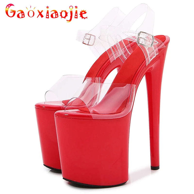 Sexy Apricot Sandalen Super High Heels 20cm 2023 Neue Mode Extreme Platform10CM Pole Dance Schuhe Model Show Transparente Schuhe