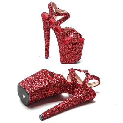 Leecabe Neue designs 20cm/8inch Glitter Oberen ROT Farbe pole dance sandalen dame schuh hohe ferse plattform schuhe