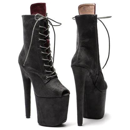 Leecabe  Grey suede with RED touge 20CM/8inches  High Heel platform  open toe Pole Dance boots