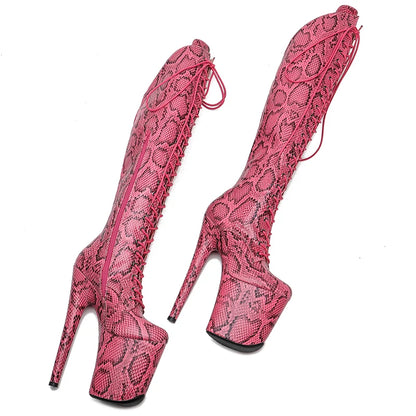 Leecabe 20CM/8 pouces peau de serpent supérieure exy exotique jeune tendance mode bottes talon haut plate-forme Pole Dance boot